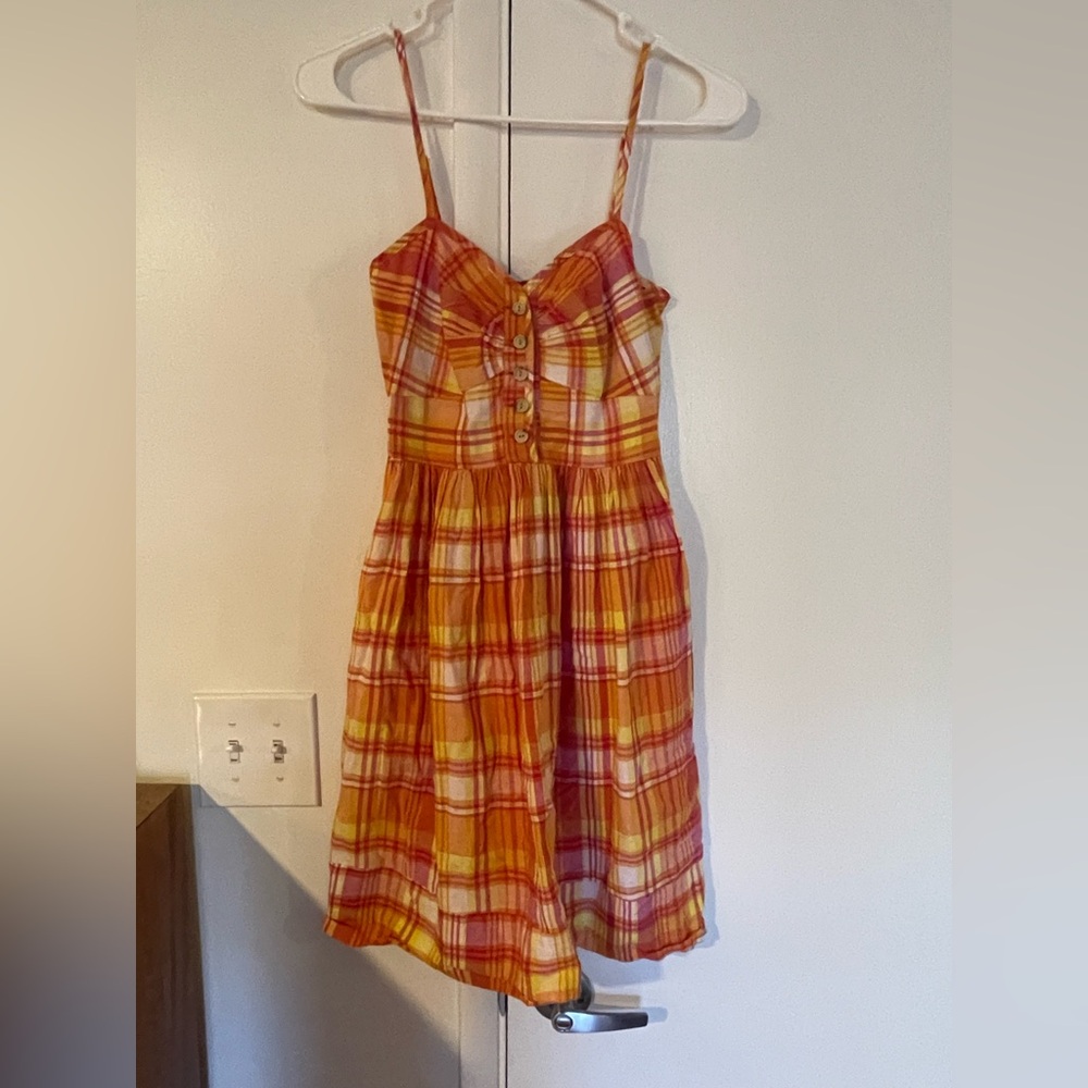 Roberta Oaks Hawaii Yellow Orange Plaid Dress